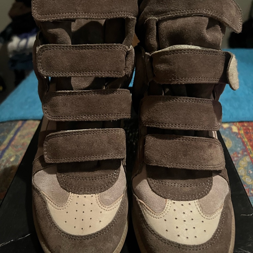 Isabel Marant Bekett Wedge Sneakers in Taupe and Gum - Picture 2 of 7